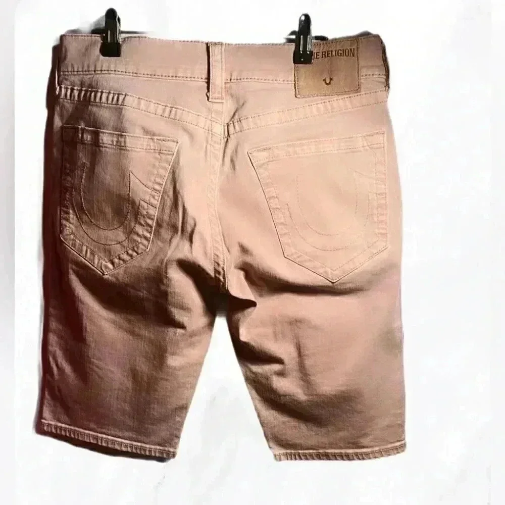 True religion “geno” relaxed slim fit peach denim jean shorts 30
